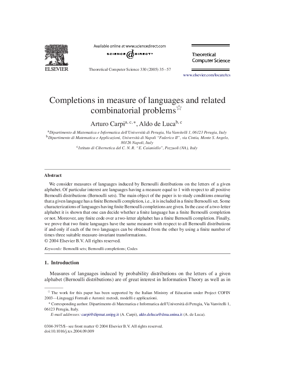 Completions in measure of languages and related combinatorial problems