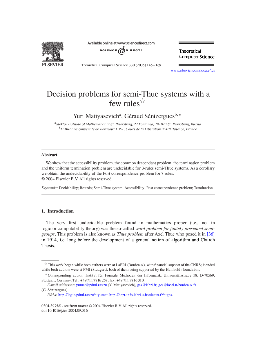 Decision problems for semi-Thue systems with a few rules