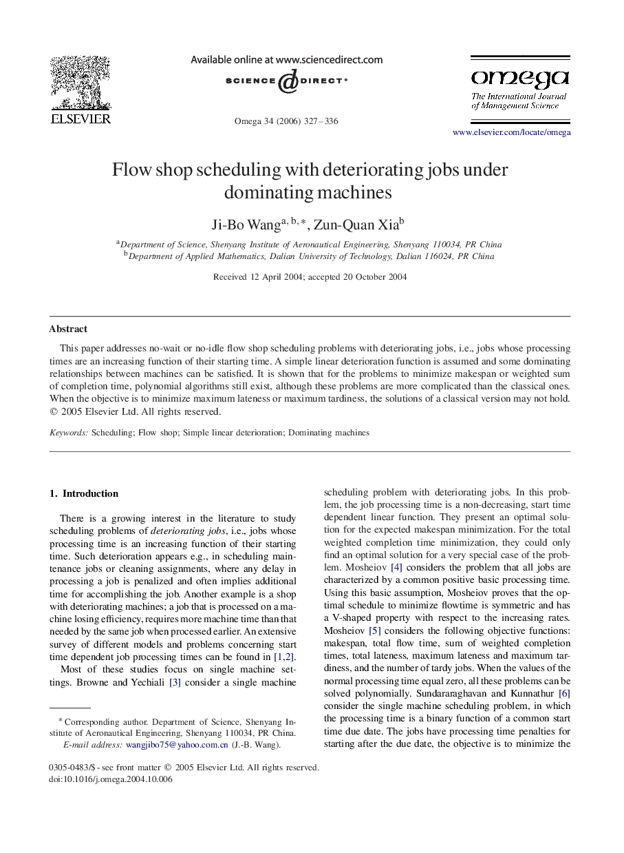 Flow shop scheduling with deteriorating jobs under dominating machines