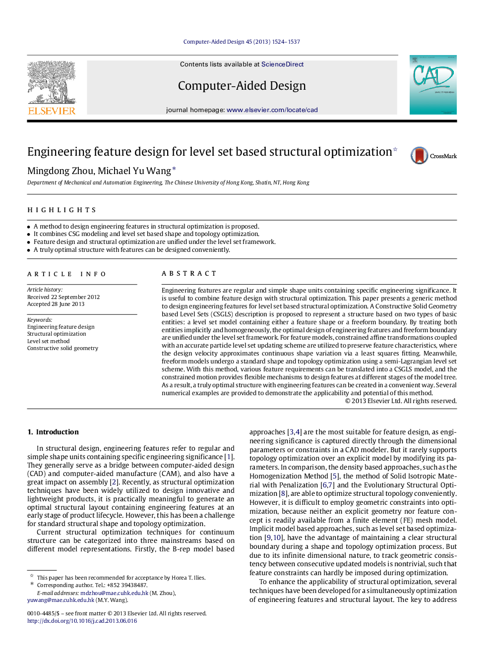 Engineering feature design for level set based structural optimization