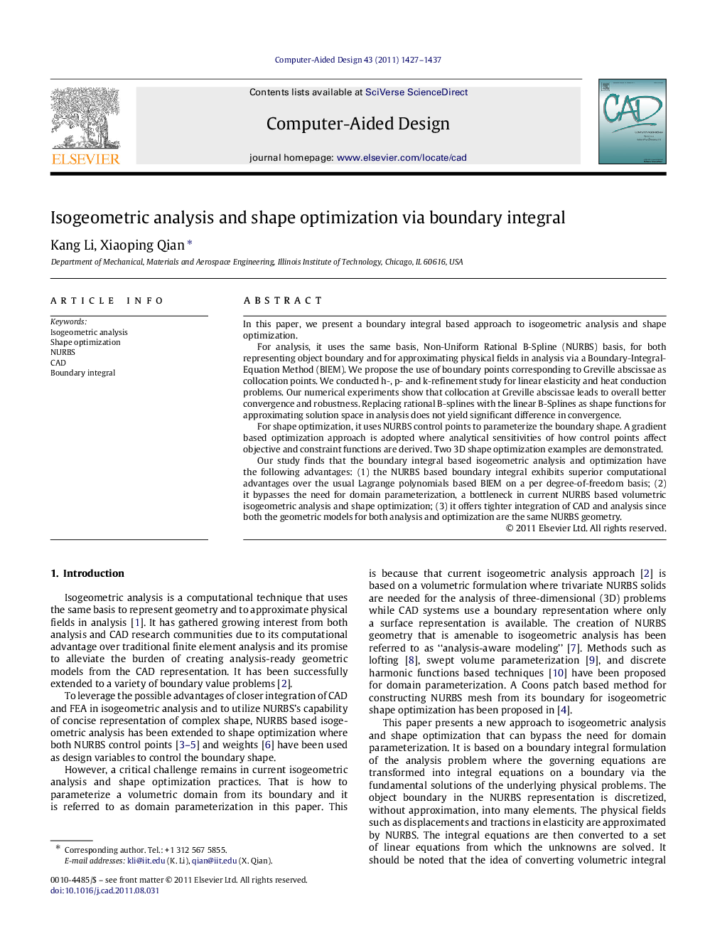 Isogeometric analysis and shape optimization via boundary integral