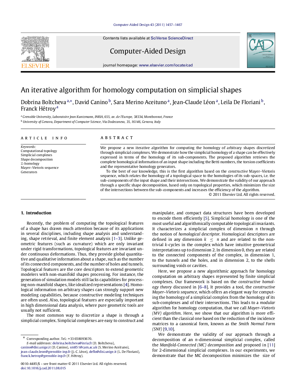 An iterative algorithm for homology computation on simplicial shapes