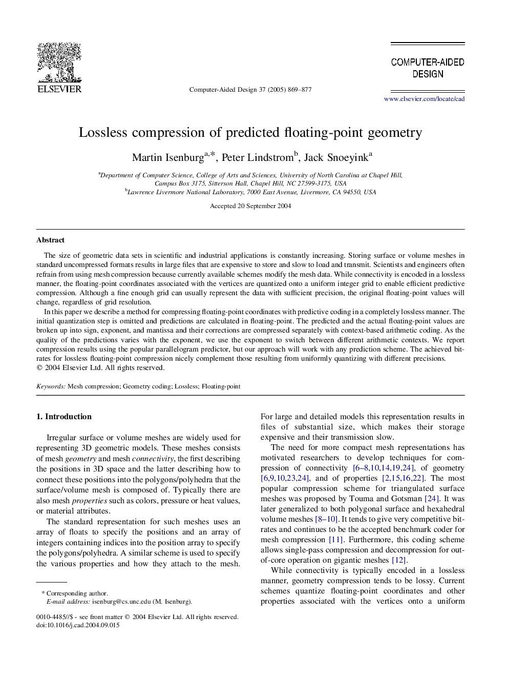 Lossless compression of predicted floating-point geometry