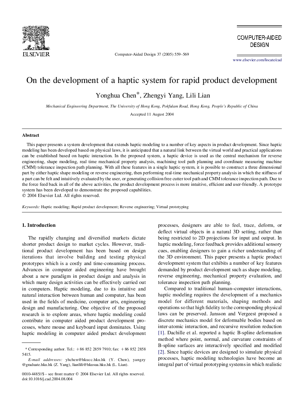 On the development of a haptic system for rapid product development