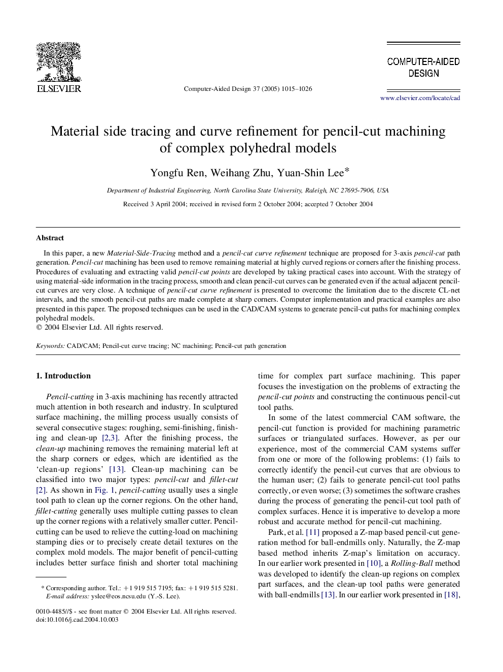 Material side tracing and curve refinement for pencil-cut machining of complex polyhedral models