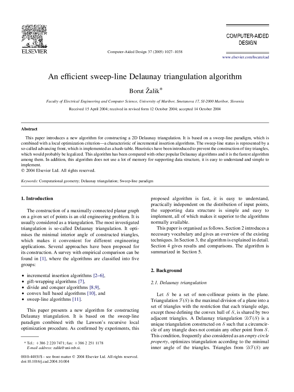 An efficient sweep-line Delaunay triangulation algorithm