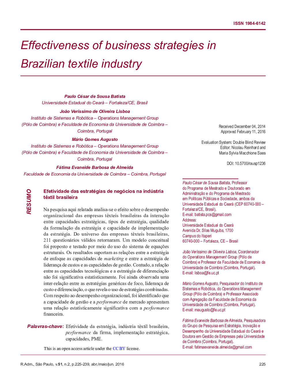 Effectiveness of business strategies in Brazilian textile industry 