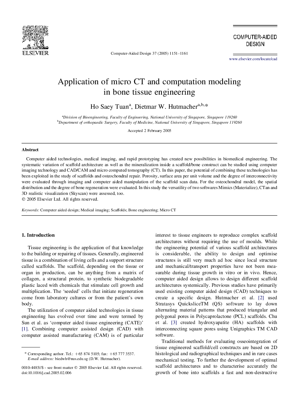 Application of micro CT and computation modeling in bone tissue engineering