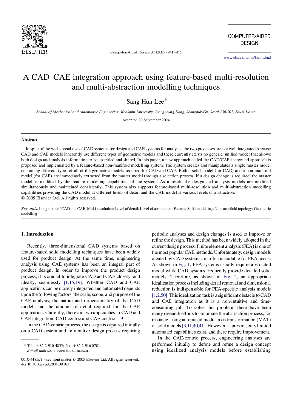 A CAD-CAE integration approach using feature-based multi-resolution and multi-abstraction modelling techniques