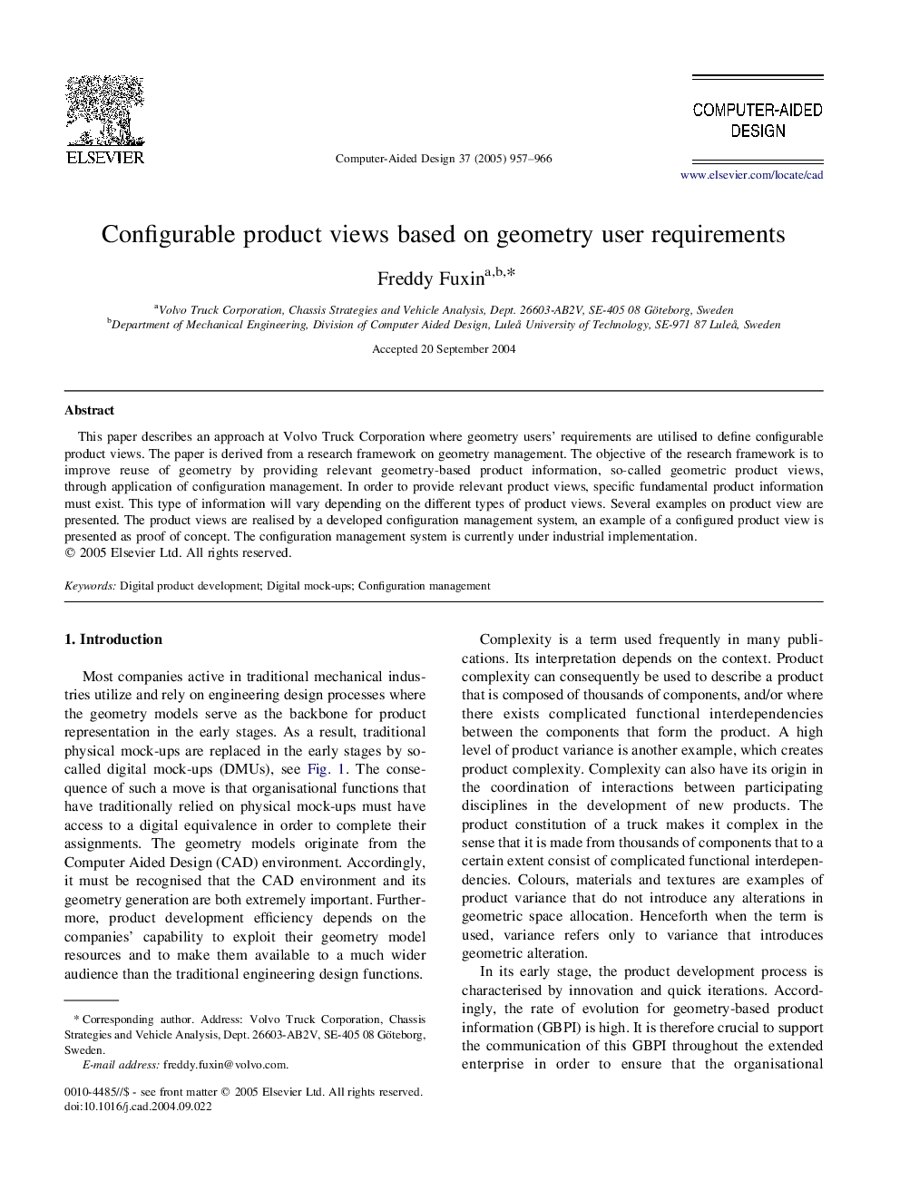 Configurable product views based on geometry user requirements