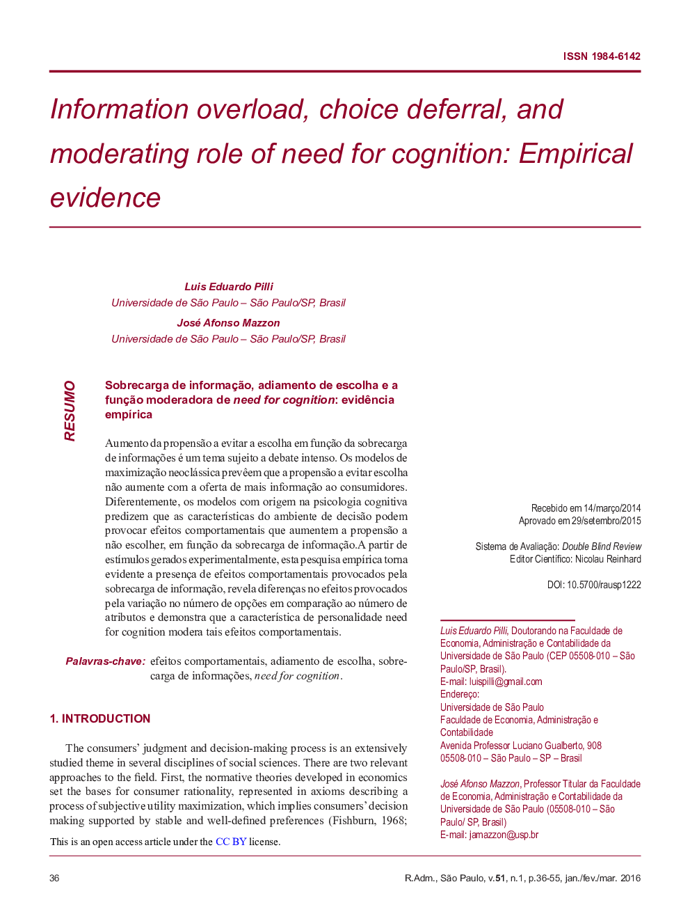 Information overload, choice deferral, and moderating role of need for cognition: Empirical evidence 