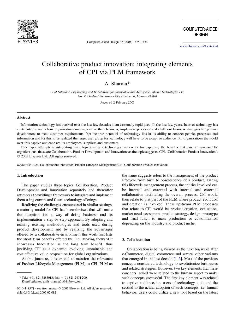 Collaborative product innovation: integrating elements of CPI via PLM framework