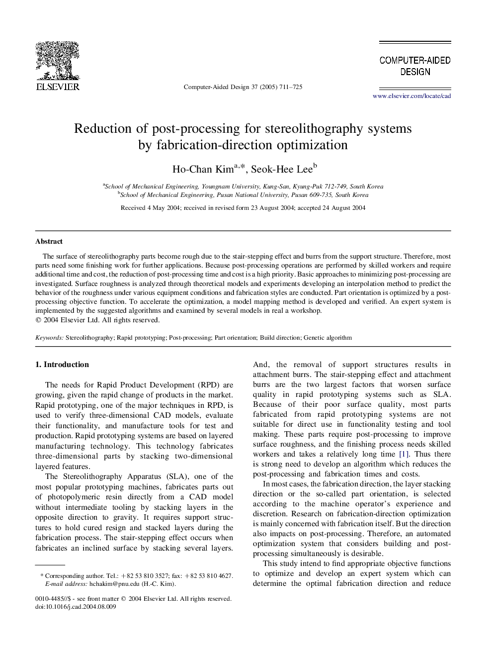 Reduction of post-processing for stereolithography systems by fabrication-direction optimization