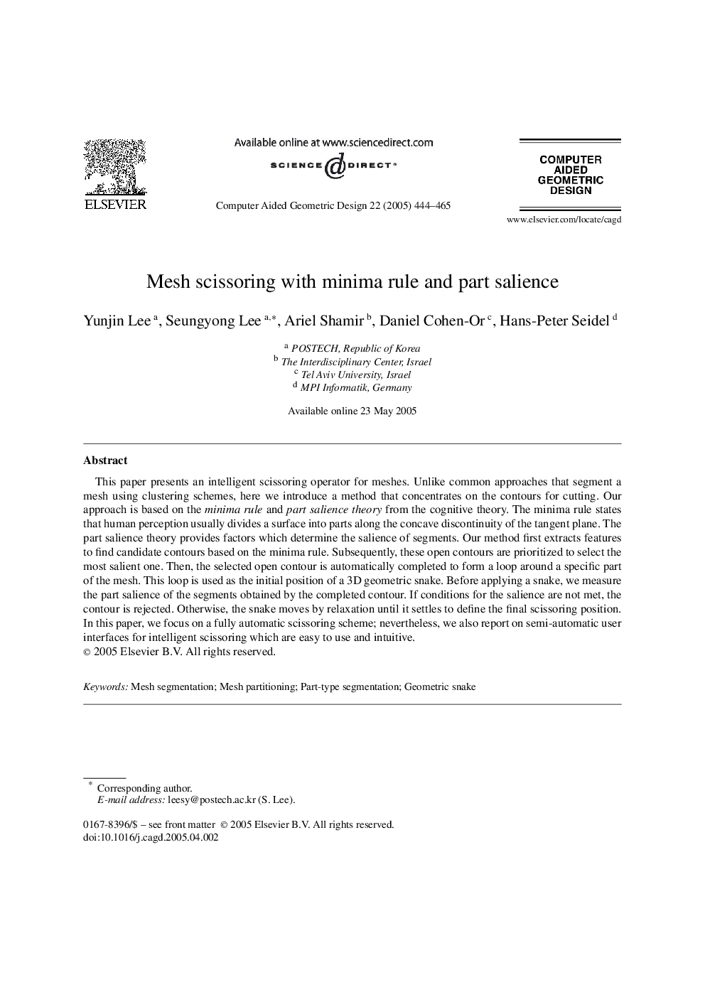 Mesh scissoring with minima rule and part salience