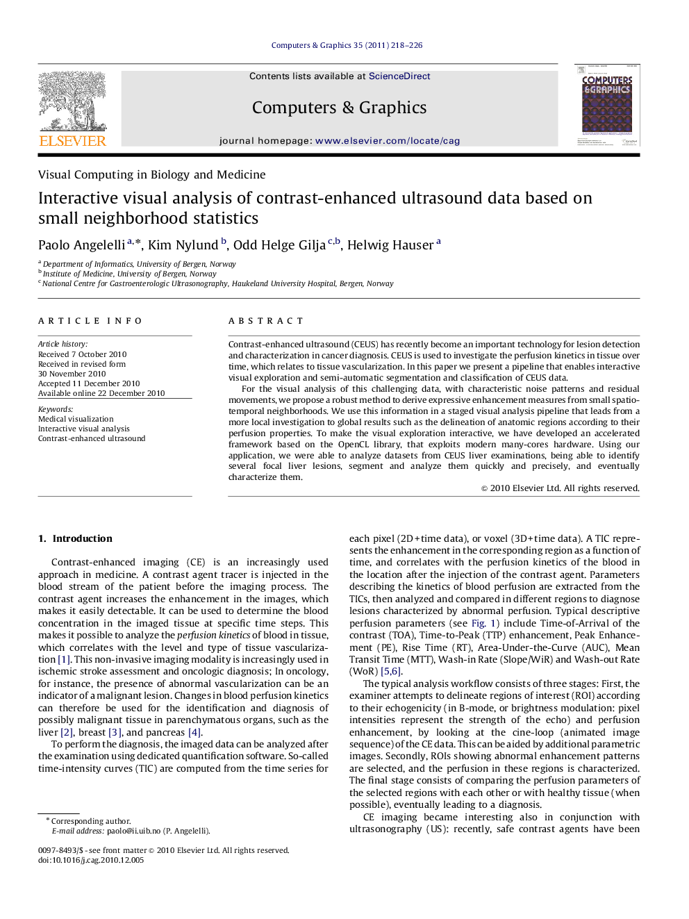 Interactive visual analysis of contrast-enhanced ultrasound data based on small neighborhood statistics