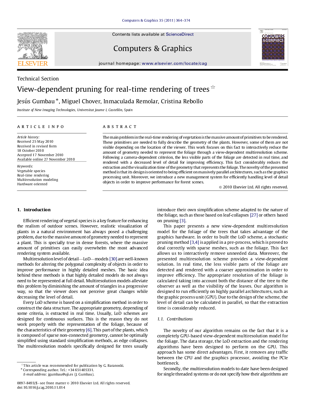 View-dependent pruning for real-time rendering of trees