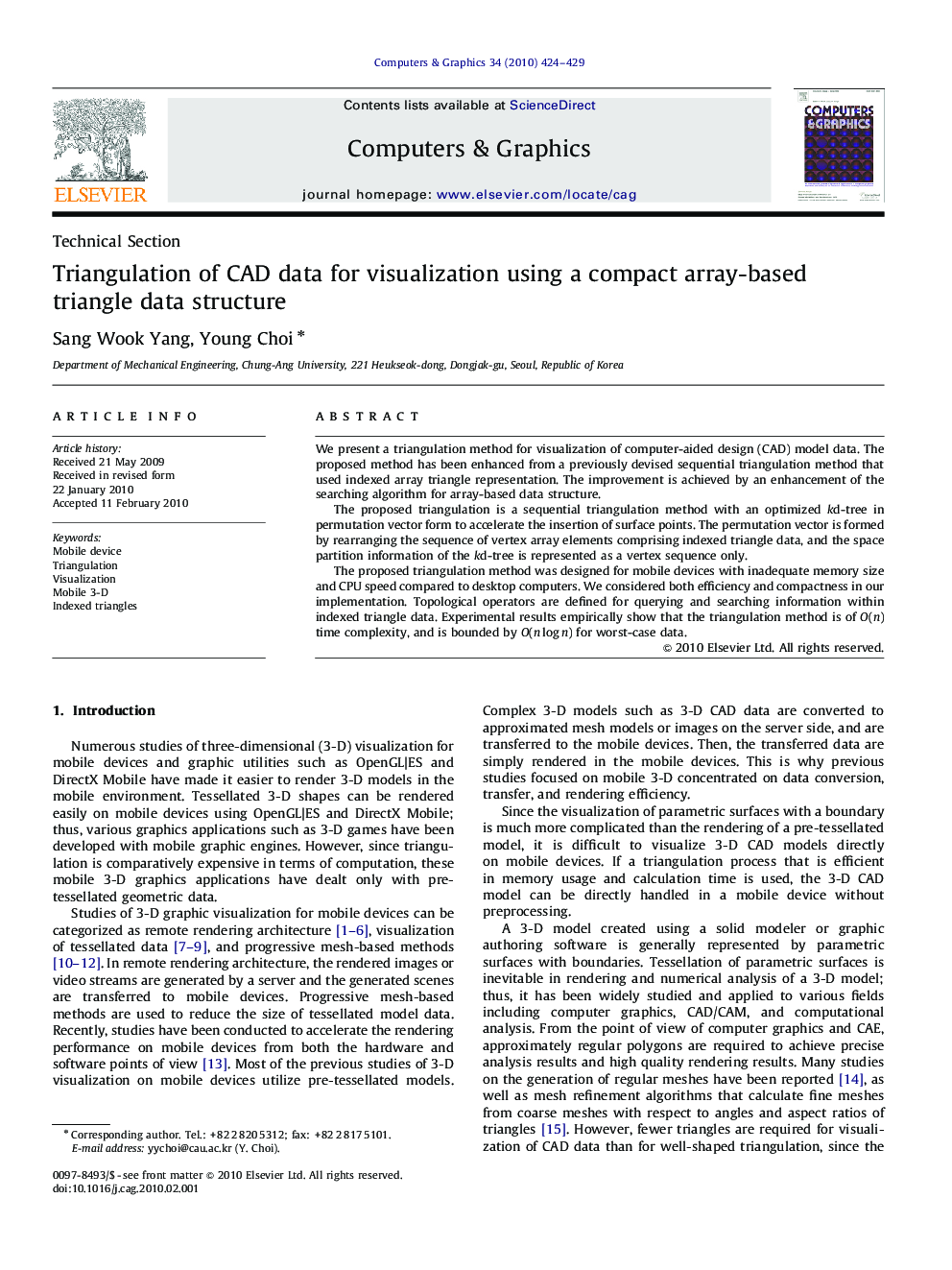 Triangulation of CAD data for visualization using a compact array-based triangle data structure