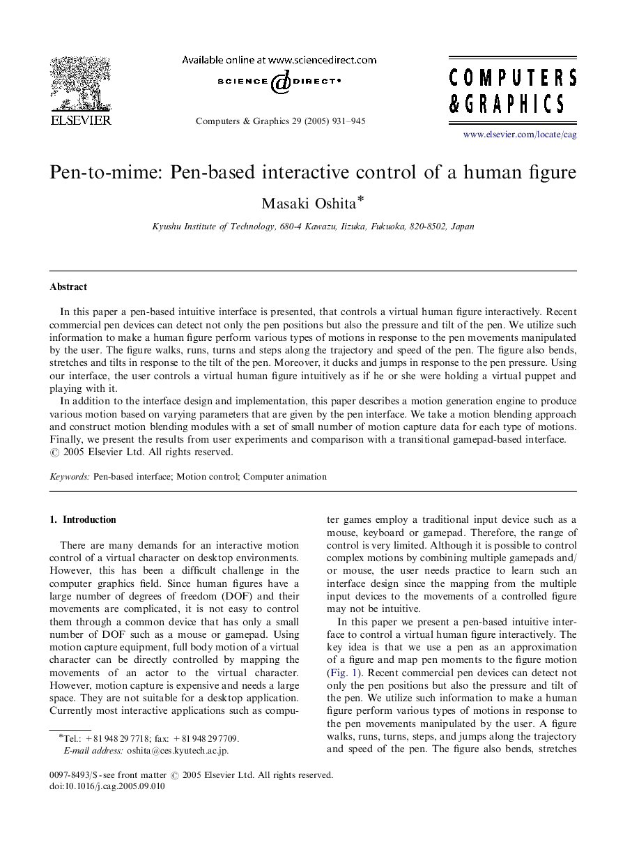 Pen-to-mime: Pen-based interactive control of a human figure