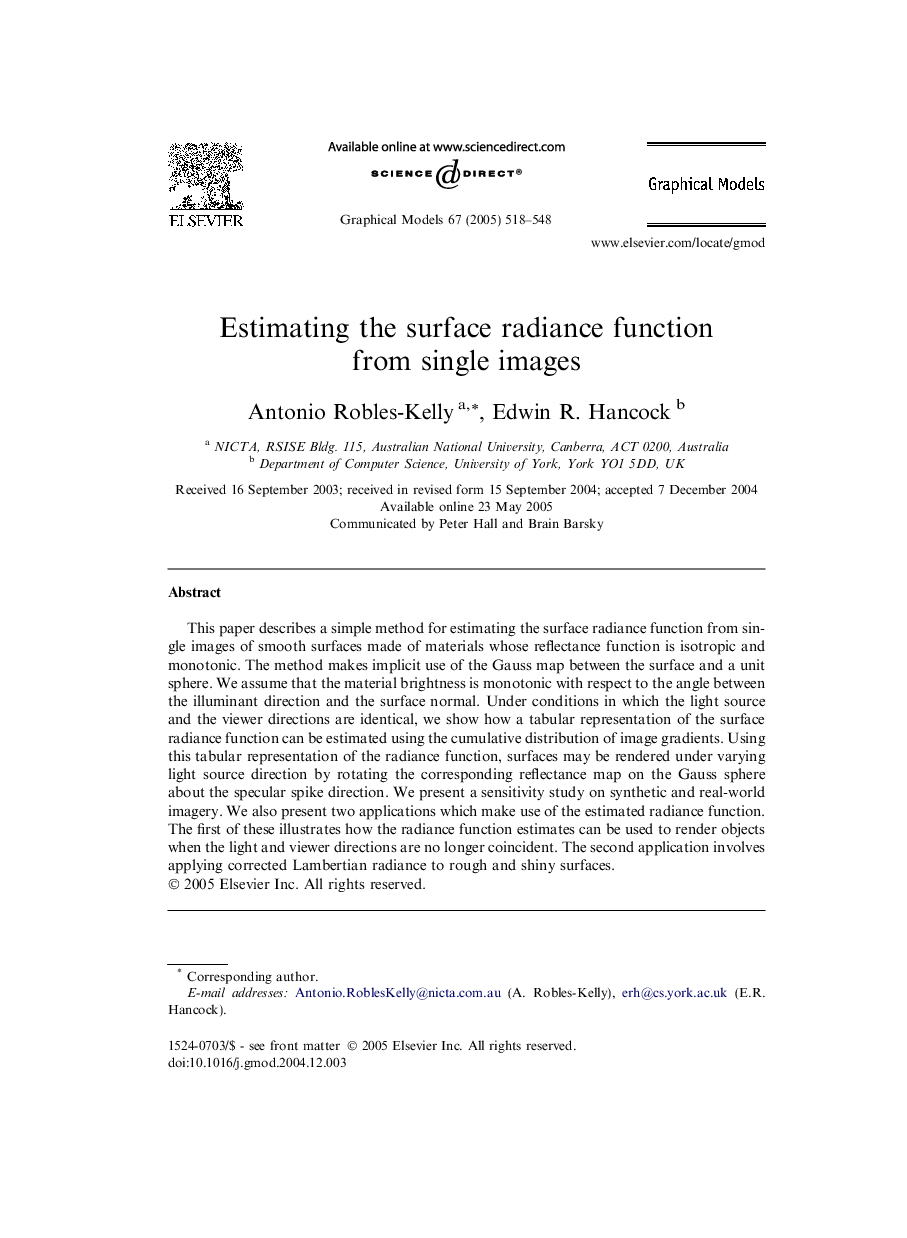 Estimating the surface radiance function from single images