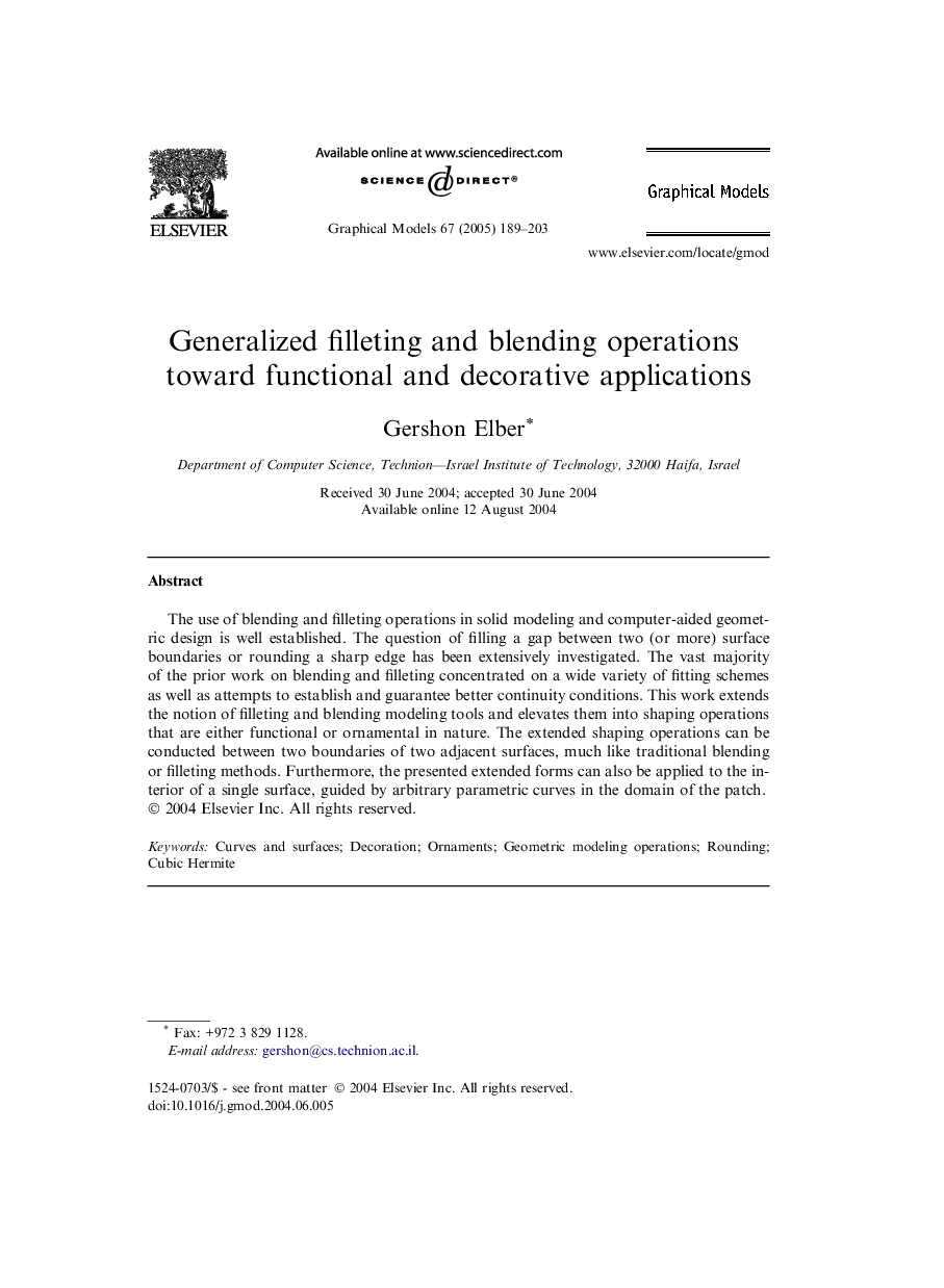 Generalized filleting and blending operations toward functional and decorative applications