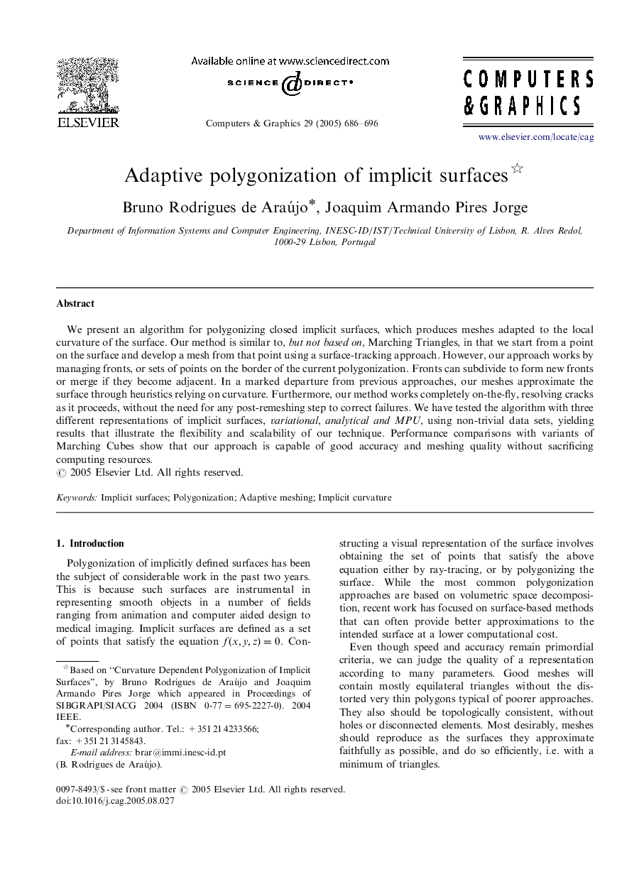 Adaptive polygonization of implicit surfaces