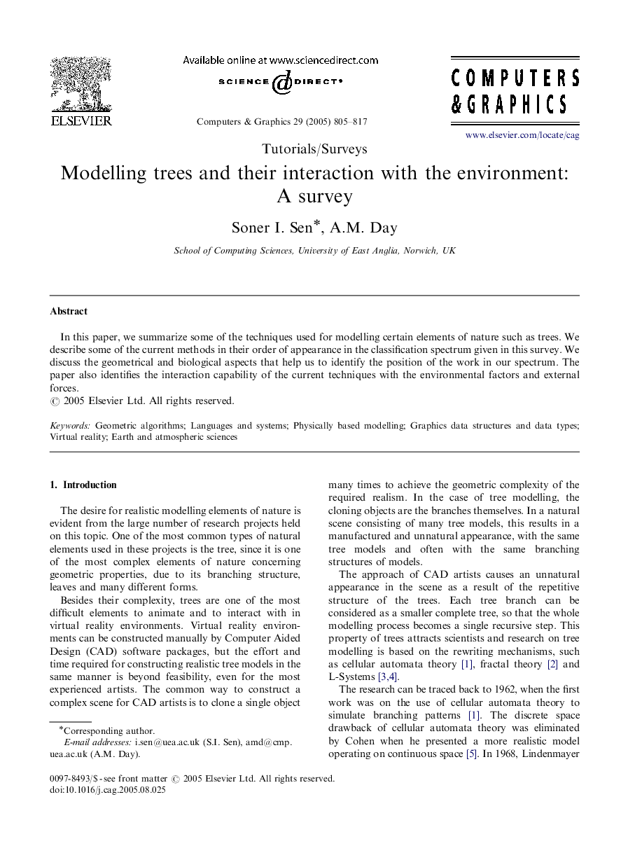 Modelling trees and their interaction with the environment: A survey