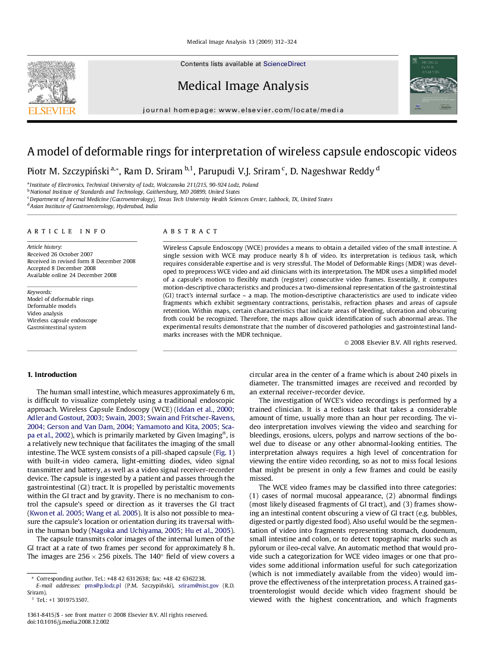 A model of deformable rings for interpretation of wireless capsule endoscopic videos