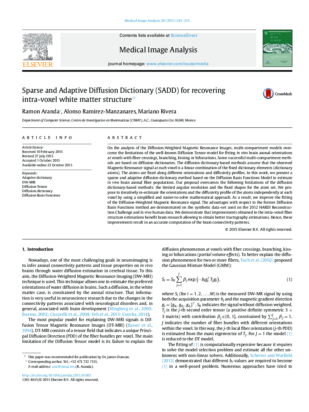 Sparse and Adaptive Diffusion Dictionary (SADD) for recovering intra-voxel white matter structure