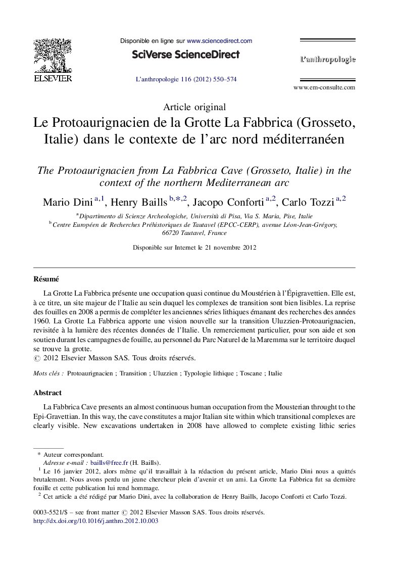 Le Protoaurignacien de la Grotte La Fabbrica (Grosseto, Italie) dans le contexte de l’arc nord méditerranéen