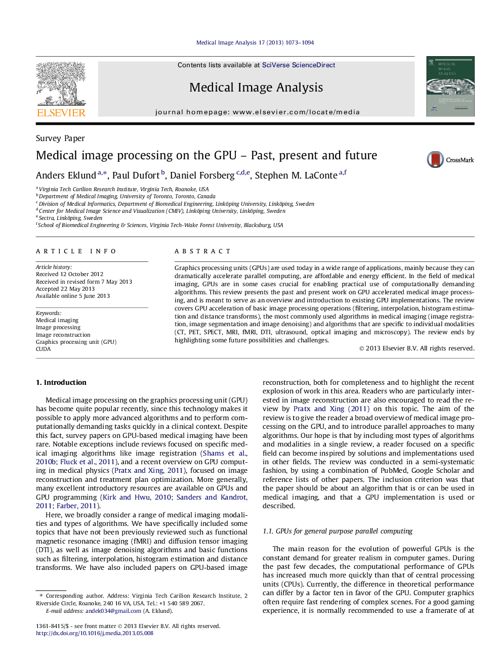 Medical image processing on the GPU - Past, present and future