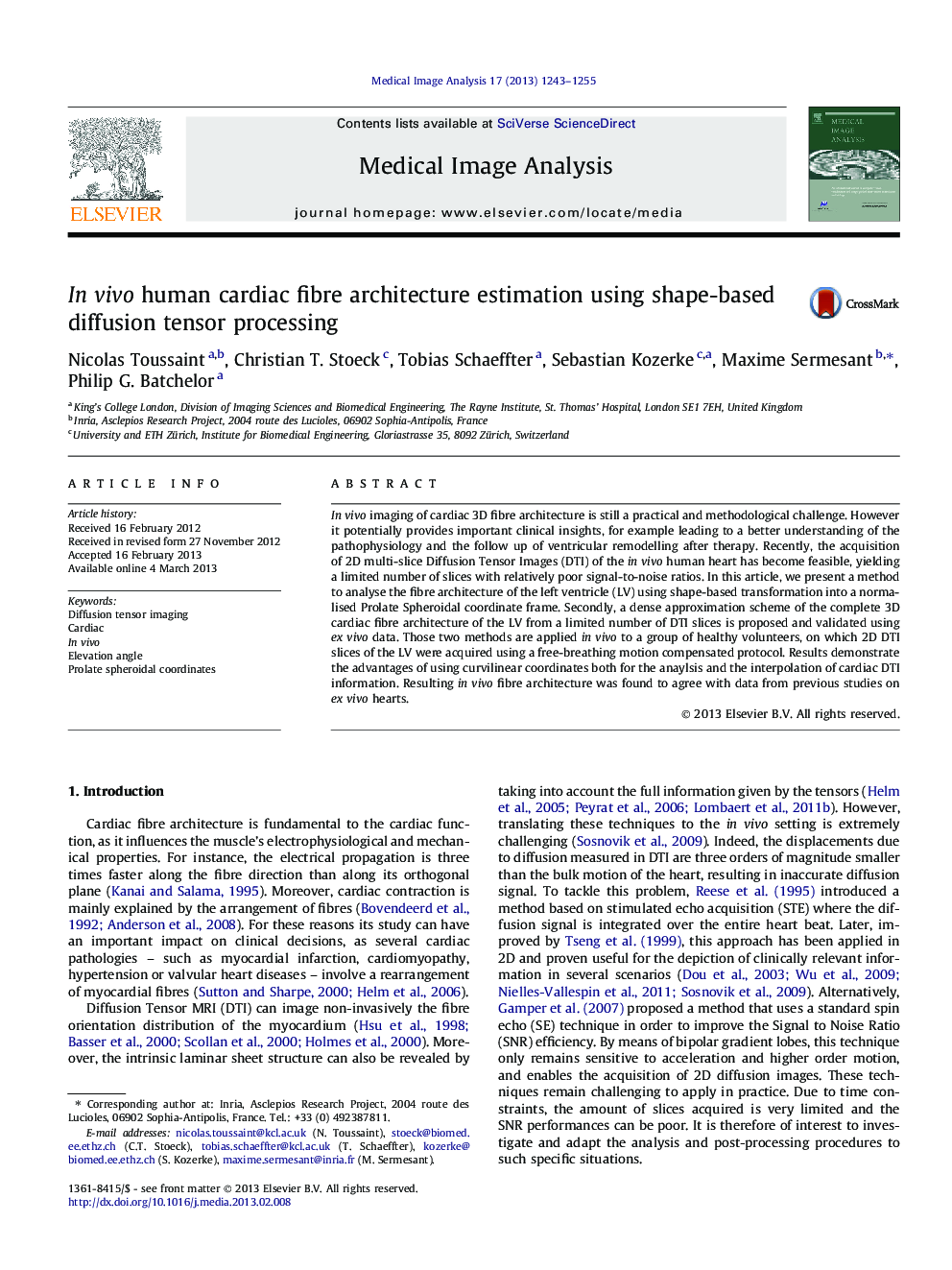 In vivo human cardiac fibre architecture estimation using shape-based diffusion tensor processing