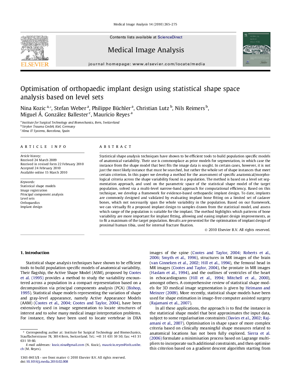 Optimisation of orthopaedic implant design using statistical shape space analysis based on level sets