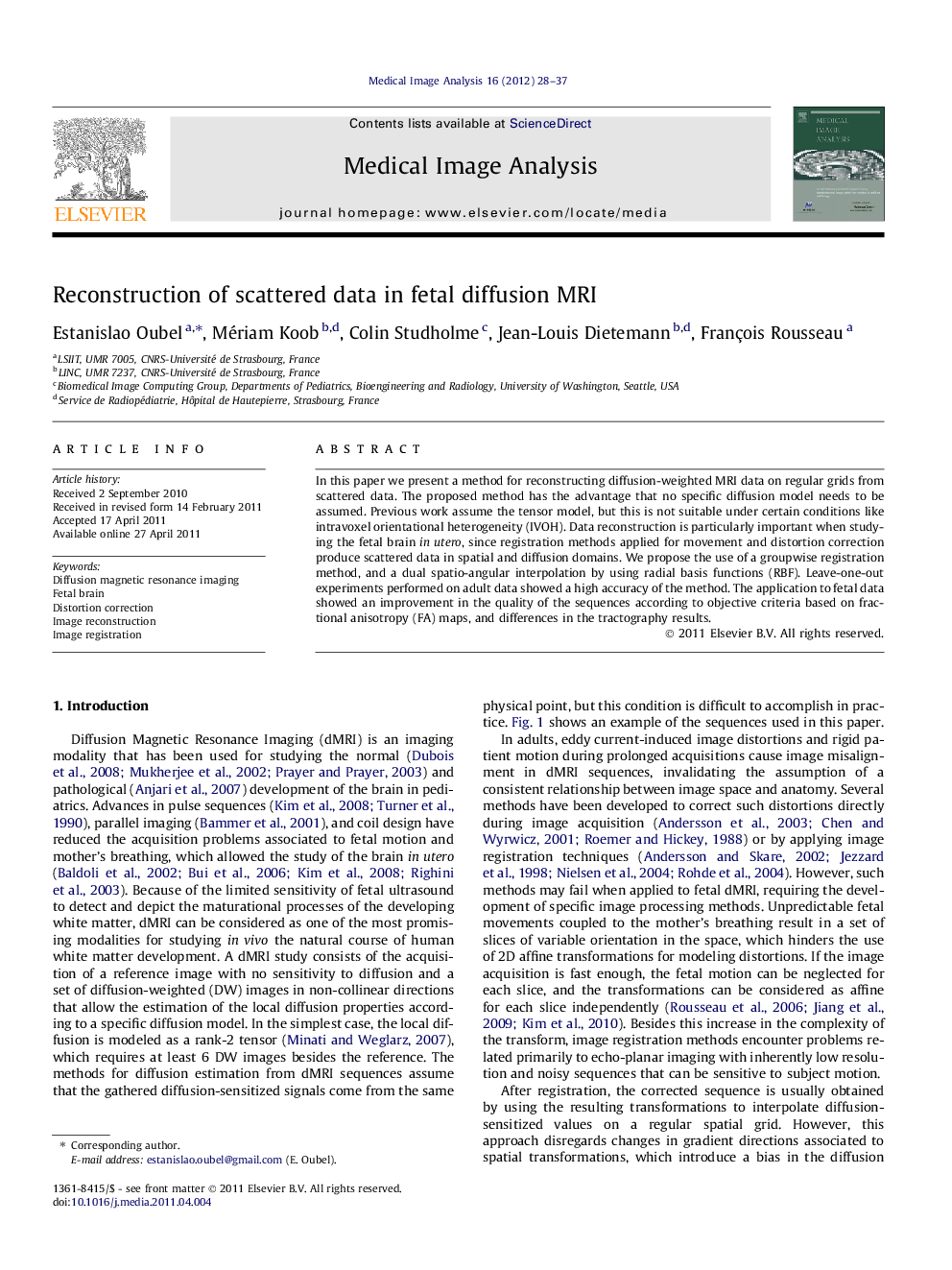 Reconstruction of scattered data in fetal diffusion MRI