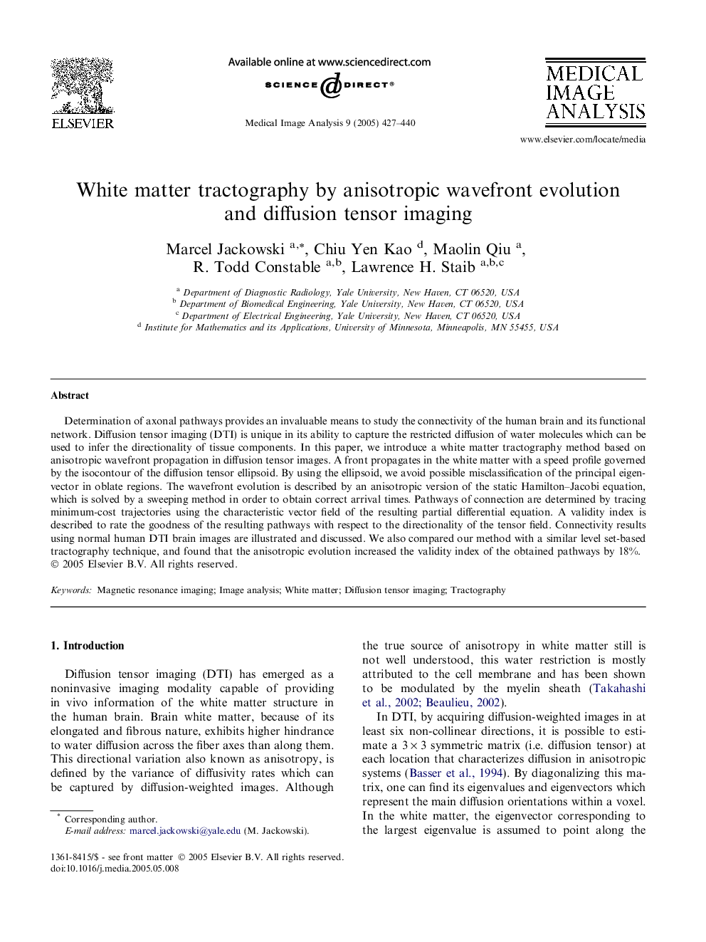 White matter tractography by anisotropic wavefront evolution and diffusion tensor imaging