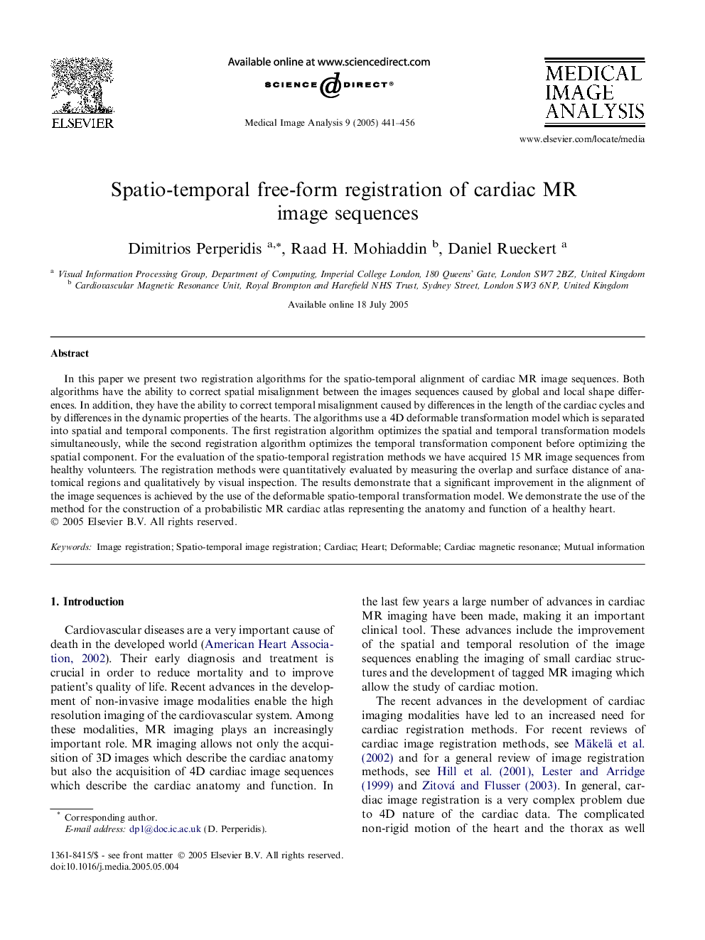 Spatio-temporal free-form registration of cardiac MR image sequences
