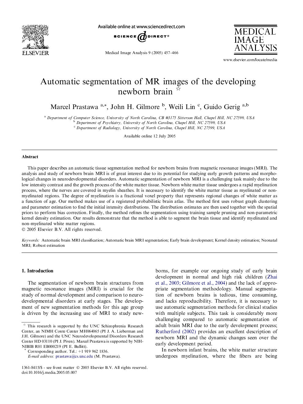 Automatic segmentation of MR images of the developing newborn brain