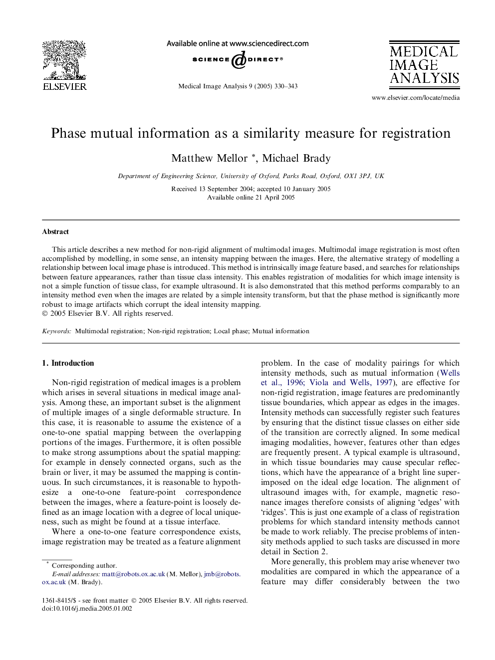 Phase mutual information as a similarity measure for registration
