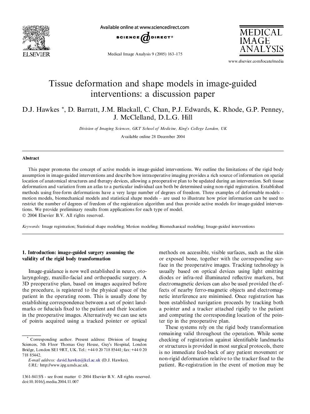 Tissue deformation and shape models in image-guided interventions: a discussion paper