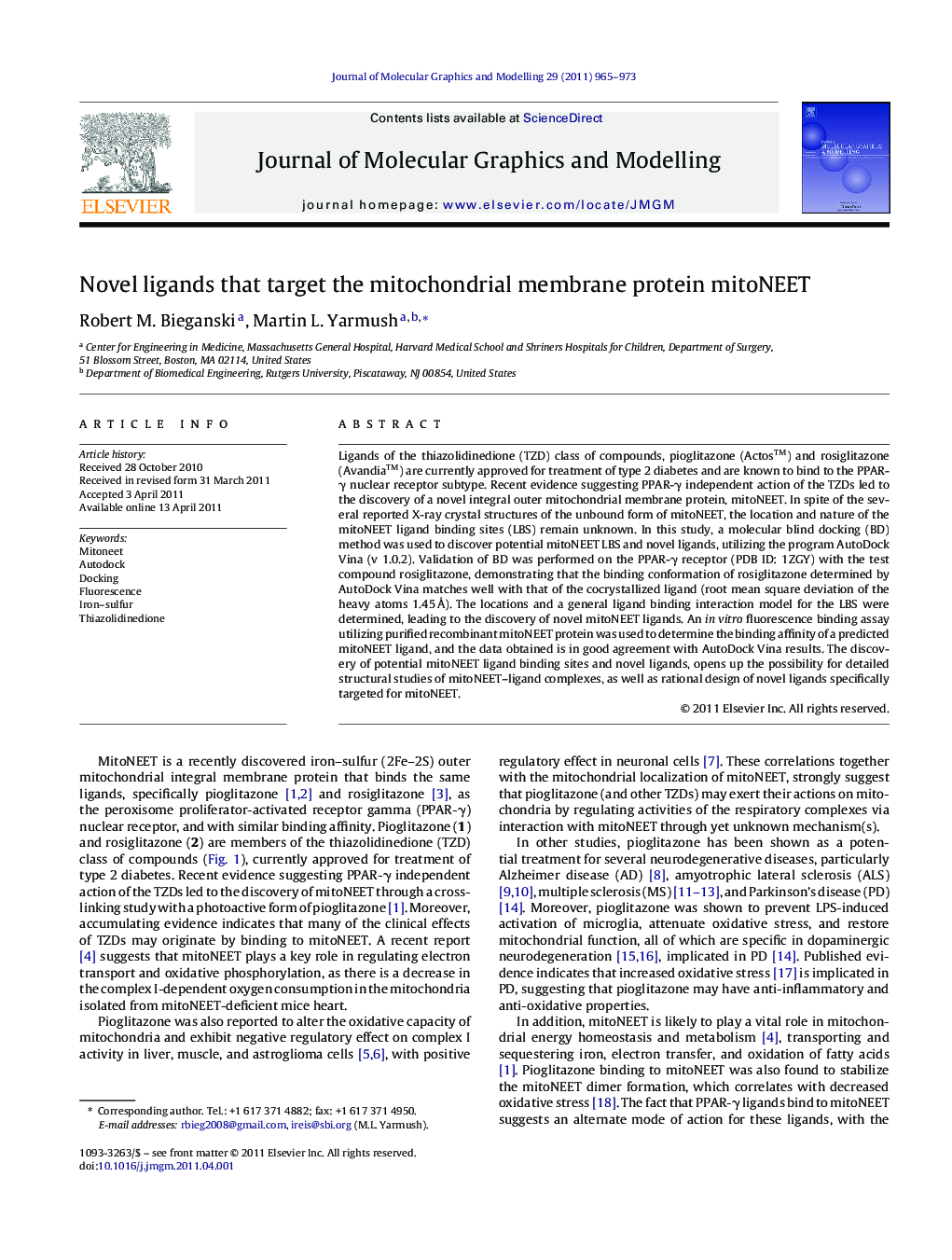 Novel ligands that target the mitochondrial membrane protein mitoNEET