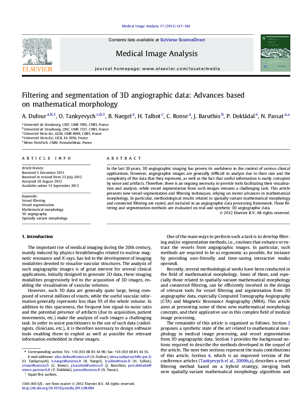 عکس صفحه اول مقاله: Filtering and segmentation of 3D angiographic data: Advances based on mathematical morphology Filtering and segmentation of 3D angiographic data: Advances based on mathematical morphology