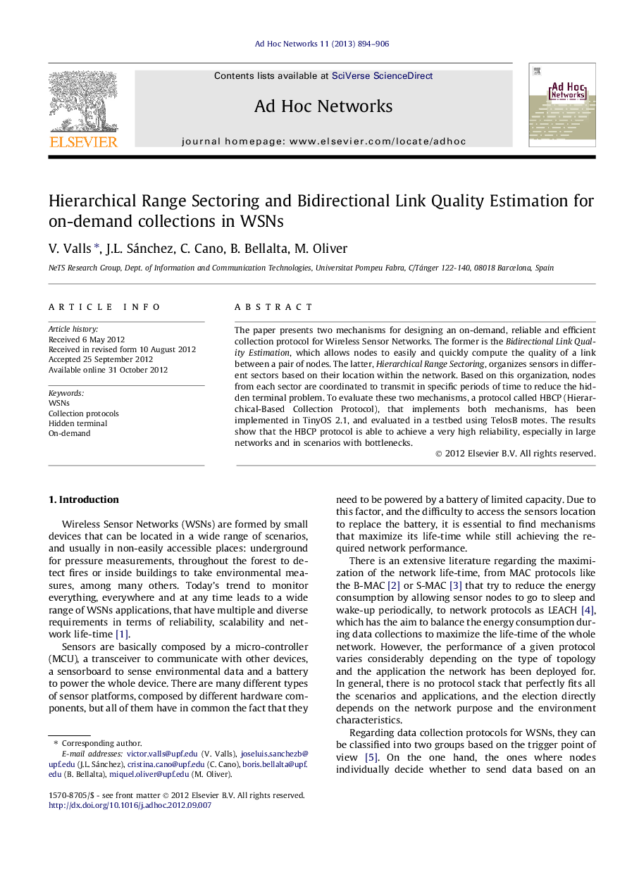 Hierarchical Range Sectoring and Bidirectional Link Quality Estimation for on-demand collections in WSNs