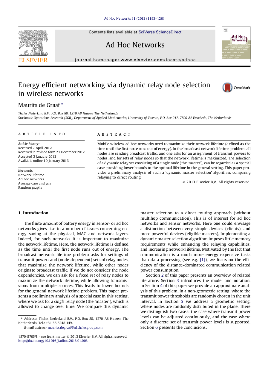 Energy efficient networking via dynamic relay node selection in wireless networks