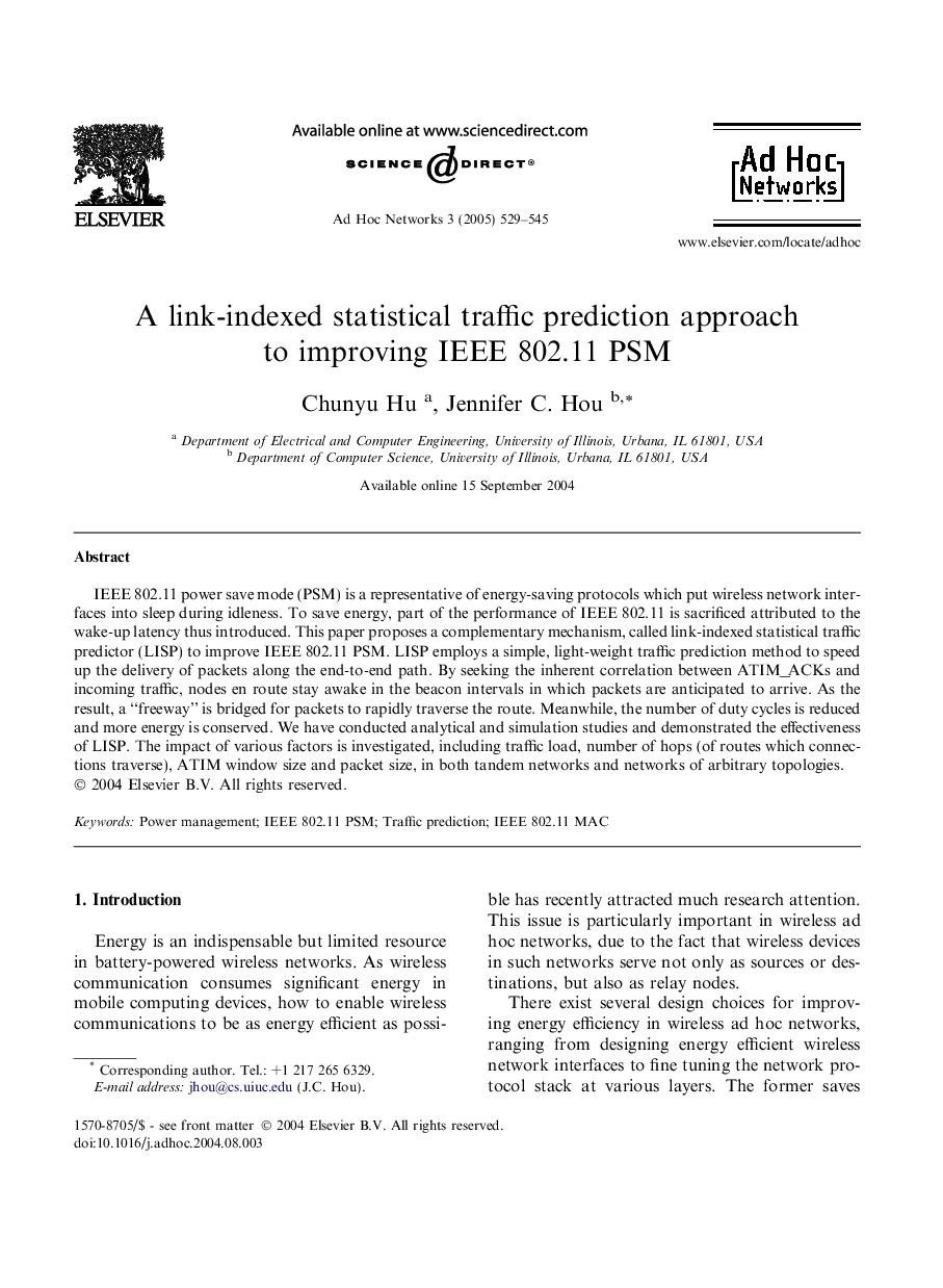 A link-indexed statistical traffic prediction approach to improving IEEE 802.11 PSM