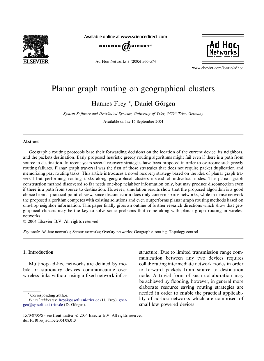 Planar graph routing on geographical clusters