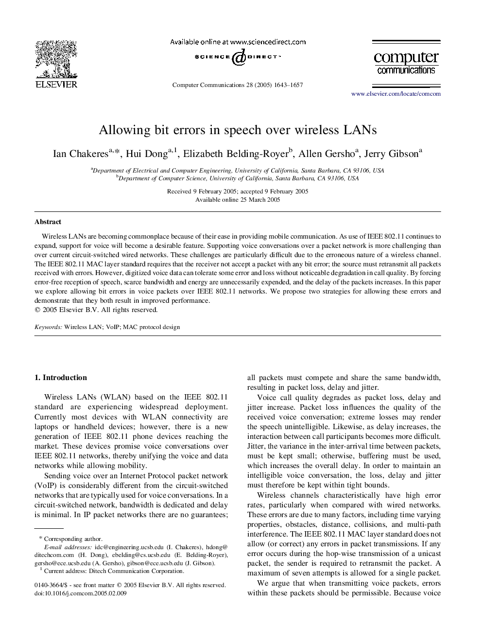 Allowing bit errors in speech over wireless LANs