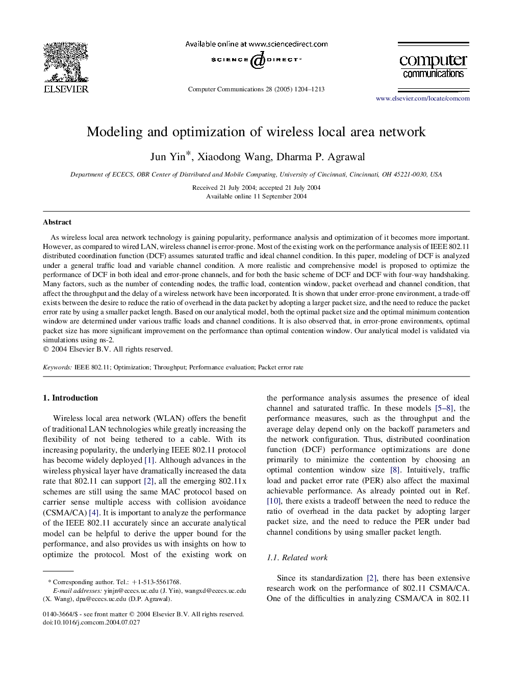 Modeling and optimization of wireless local area network