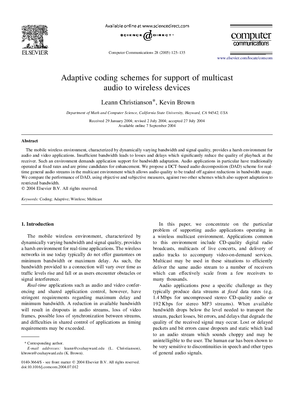 Adaptive coding schemes for support of multicast audio to wireless devices