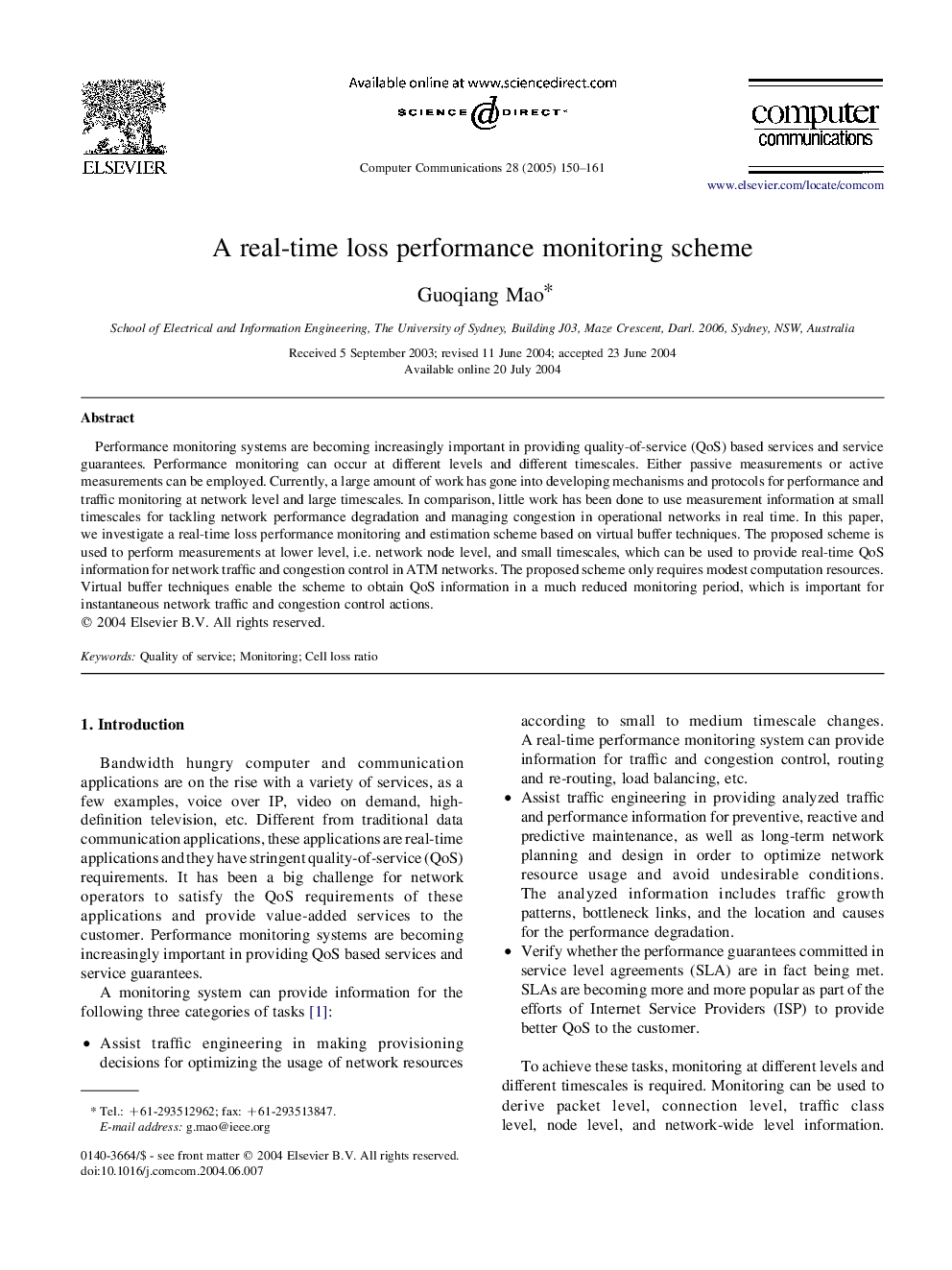 A real-time loss performance monitoring scheme