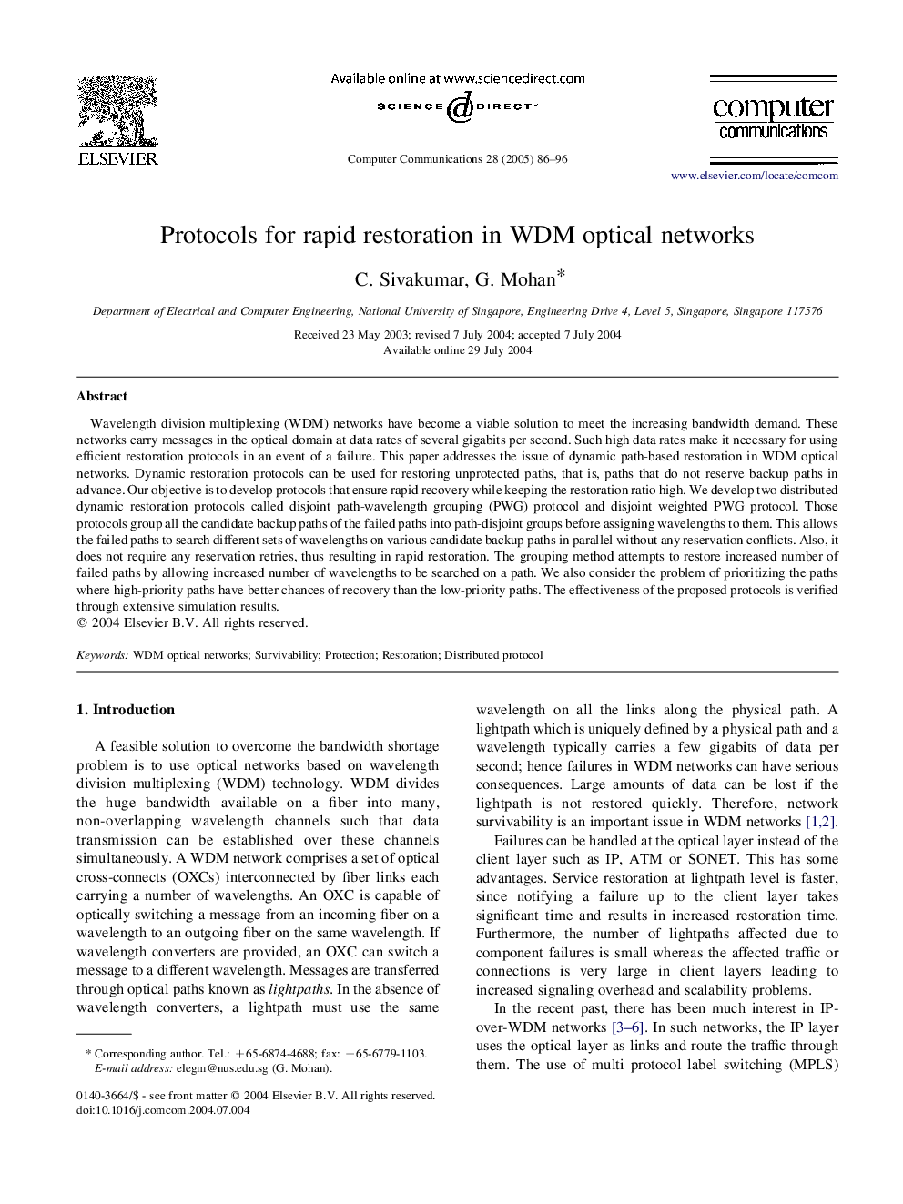 Protocols for rapid restoration in WDM optical networks