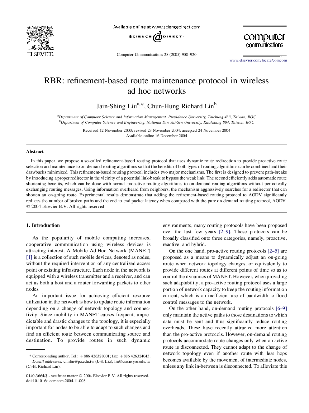 RBR: refinement-based route maintenance protocol in wireless ad hoc networks